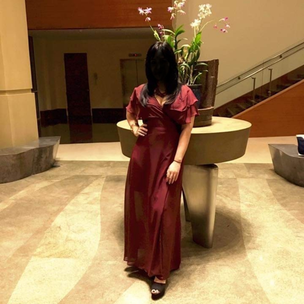 Burgundy, flowy wrap dress